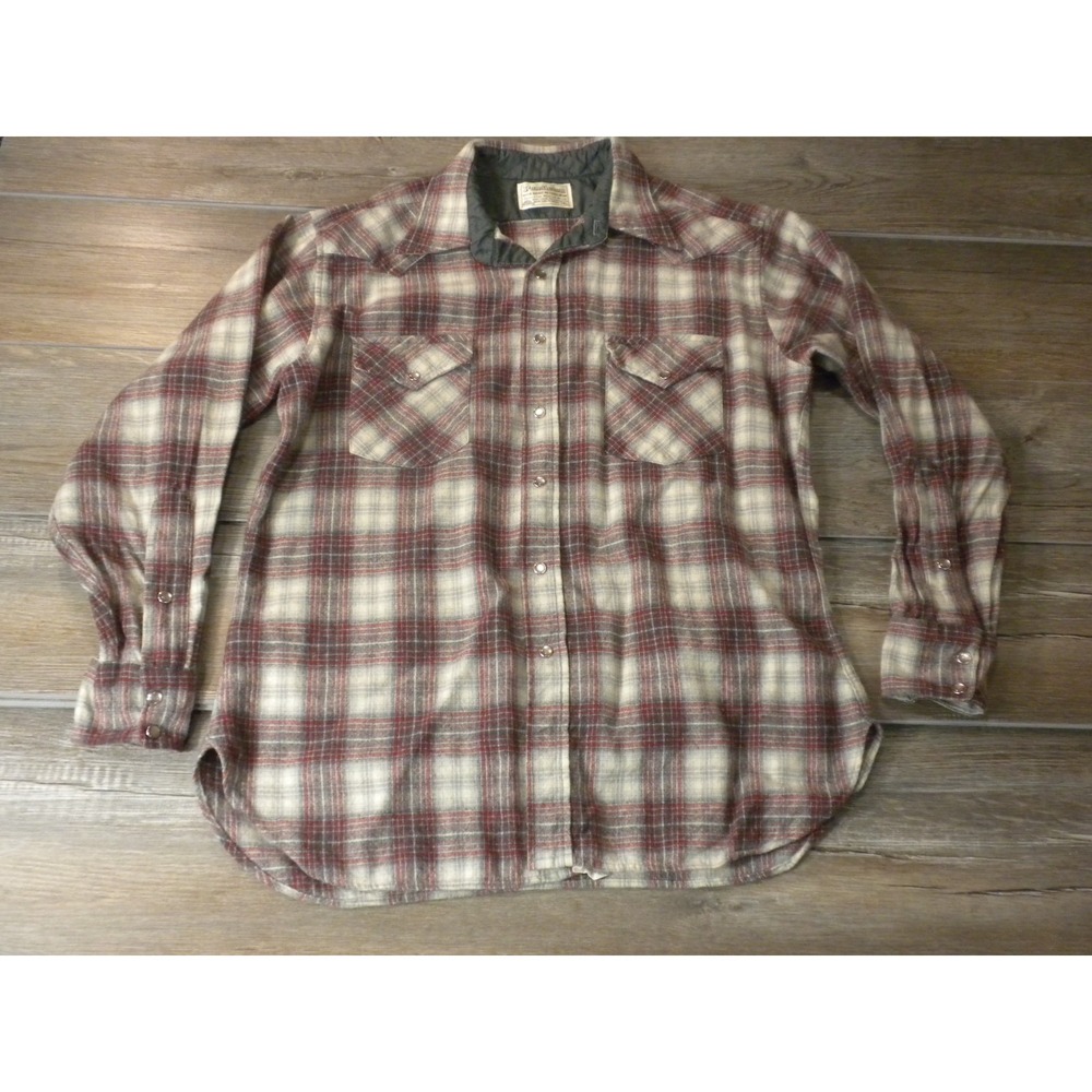 Vtg 80s Pendleton High Grade Western Wear Shirt Mens XL Red Gray Wool Pearl Snap
